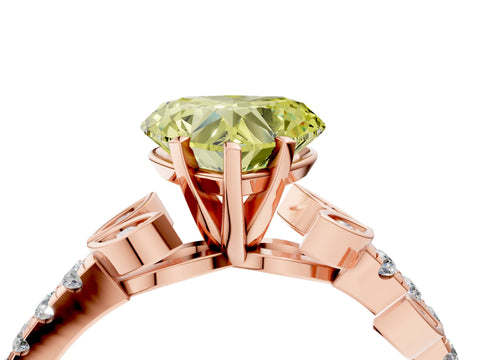 Rose gold Fancy Yellow Heart Cut Solitaire Leaf-Inspired Diamond Ring with Pavé Band and Four-Prong Setting_4