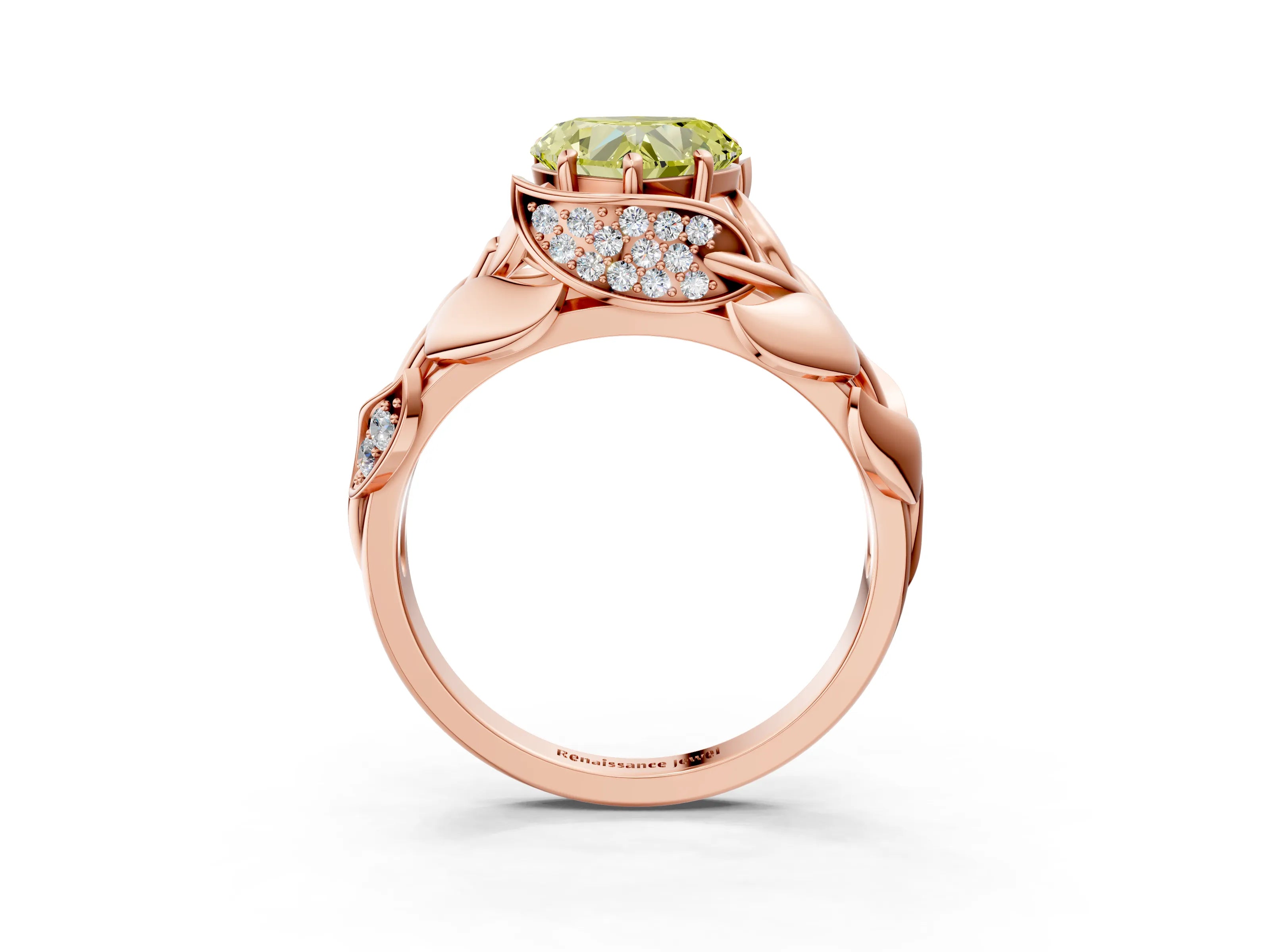 Rose gold Fancy Yellow Heart Cut Solitaire Leaf-Inspired Engagement Ring with Prong Setting_3