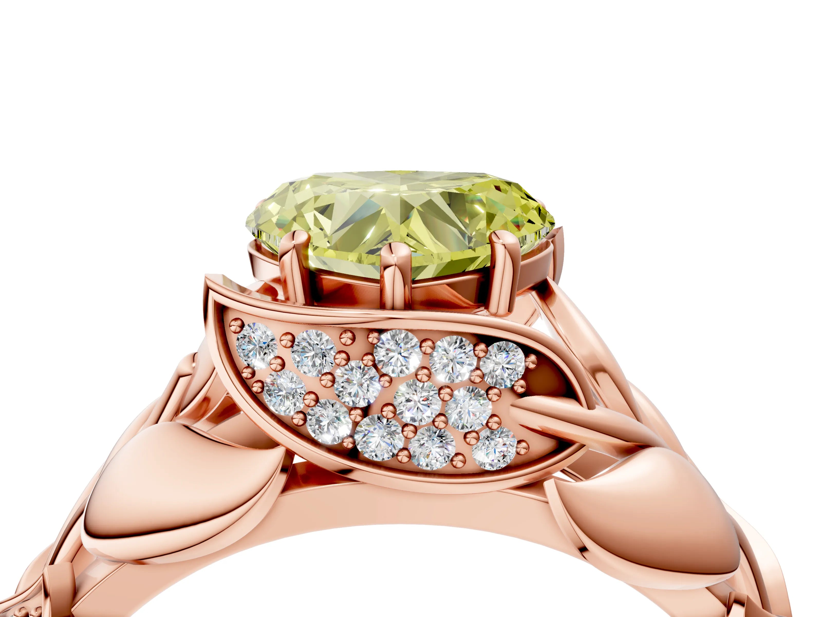 Rose gold Fancy Yellow Heart Cut Solitaire Leaf-Inspired Engagement Ring with Prong Setting_4
