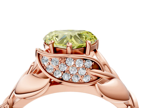 Rose gold Fancy Yellow Heart Cut Solitaire Leaf-Inspired Engagement Ring with Prong Setting_4