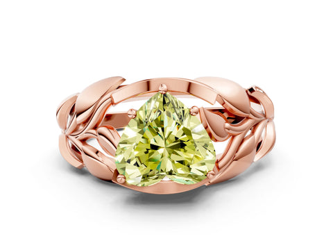 Rose gold Fancy Yellow Heart Cut Solitaire Leaf-Inspired Engagement Ring with Prong Setting