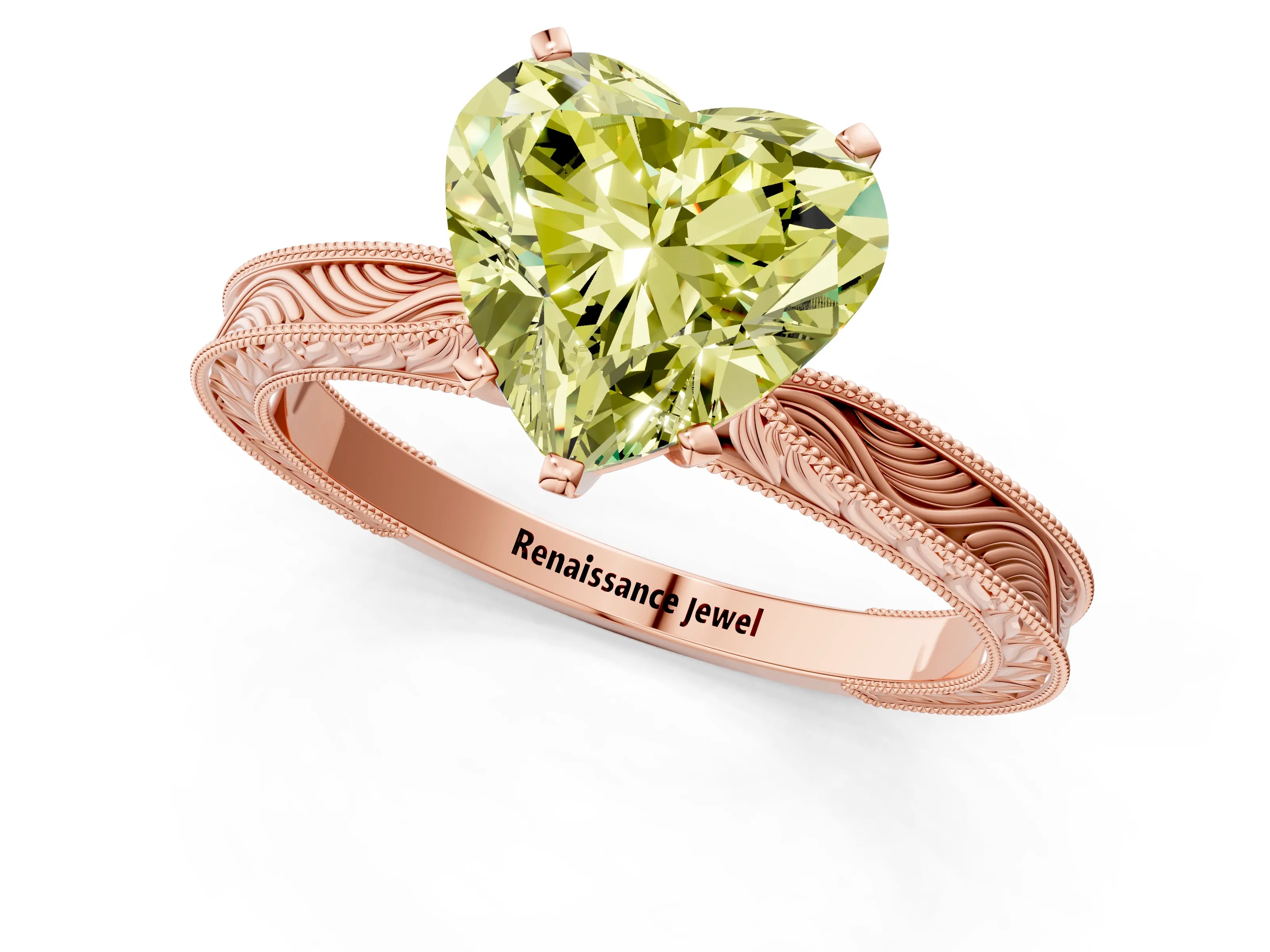 Rose gold Fancy Yellow Heart Cut Solitaire Milgrain Engraved Band with Four-Prong Setting_1