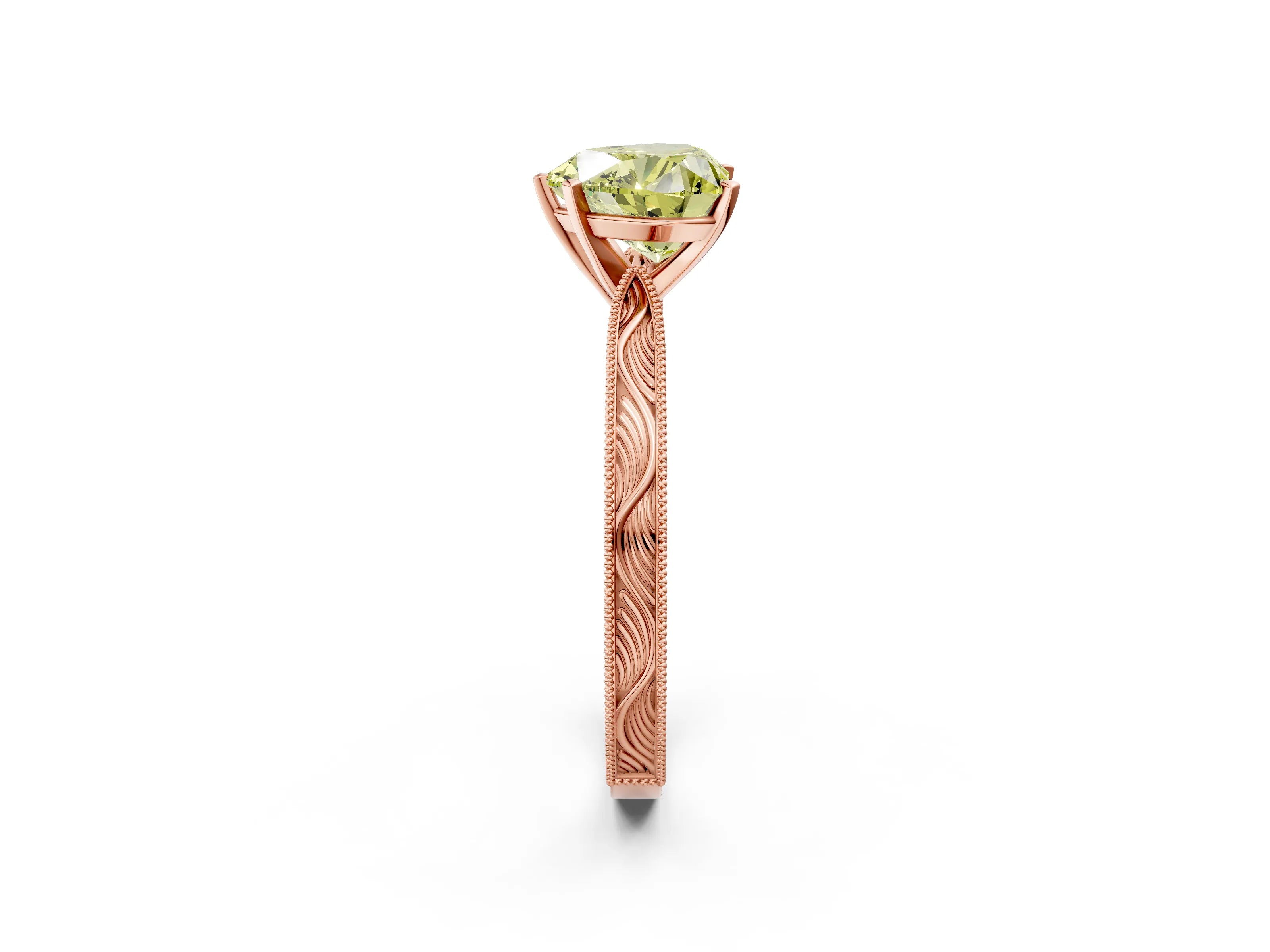 Rose gold Fancy Yellow Heart Cut Solitaire Milgrain Engraved Band with Four-Prong Setting_2