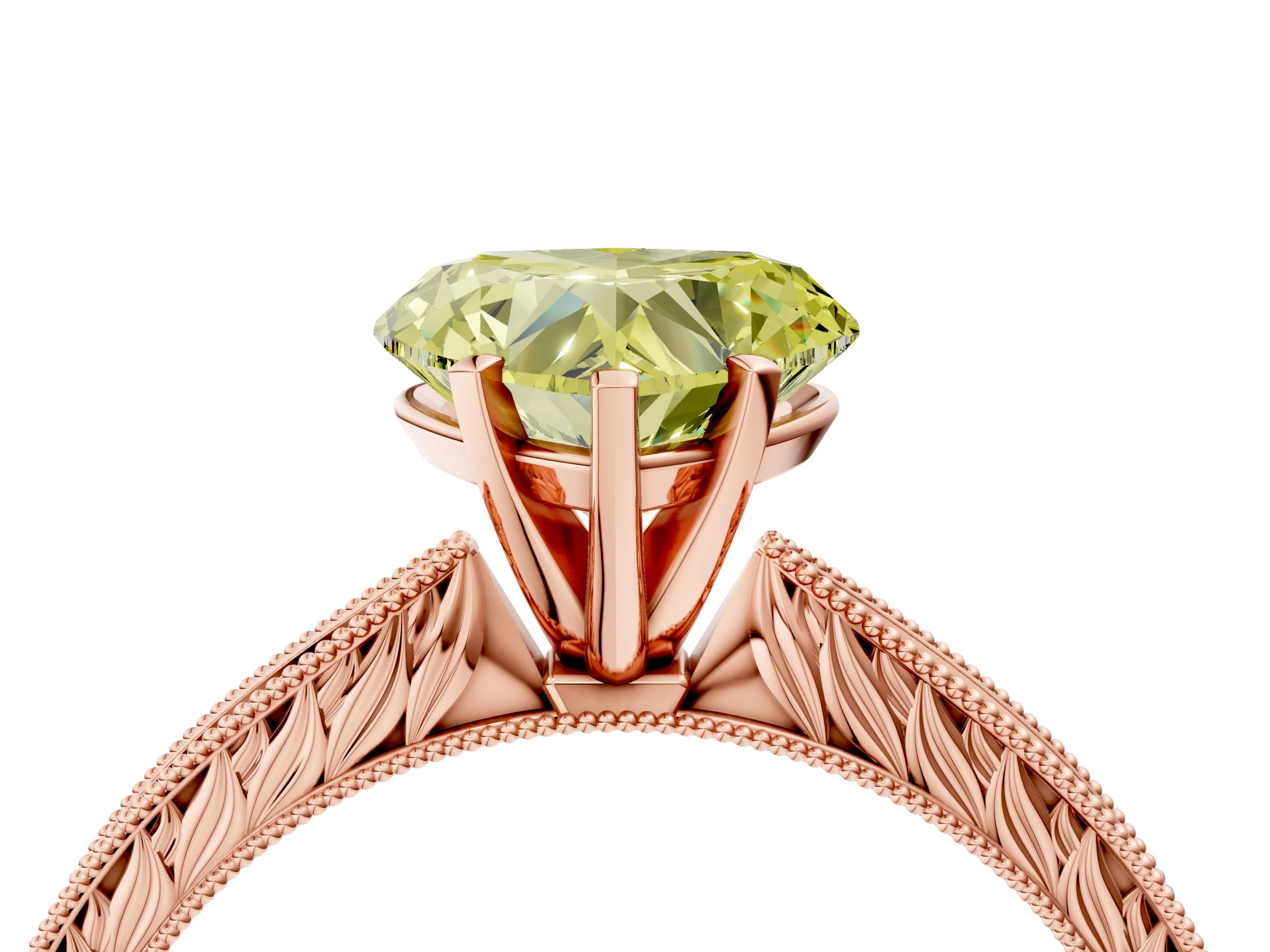 Rose gold Fancy Yellow Heart Cut Solitaire Milgrain Engraved Band with Four-Prong Setting_4