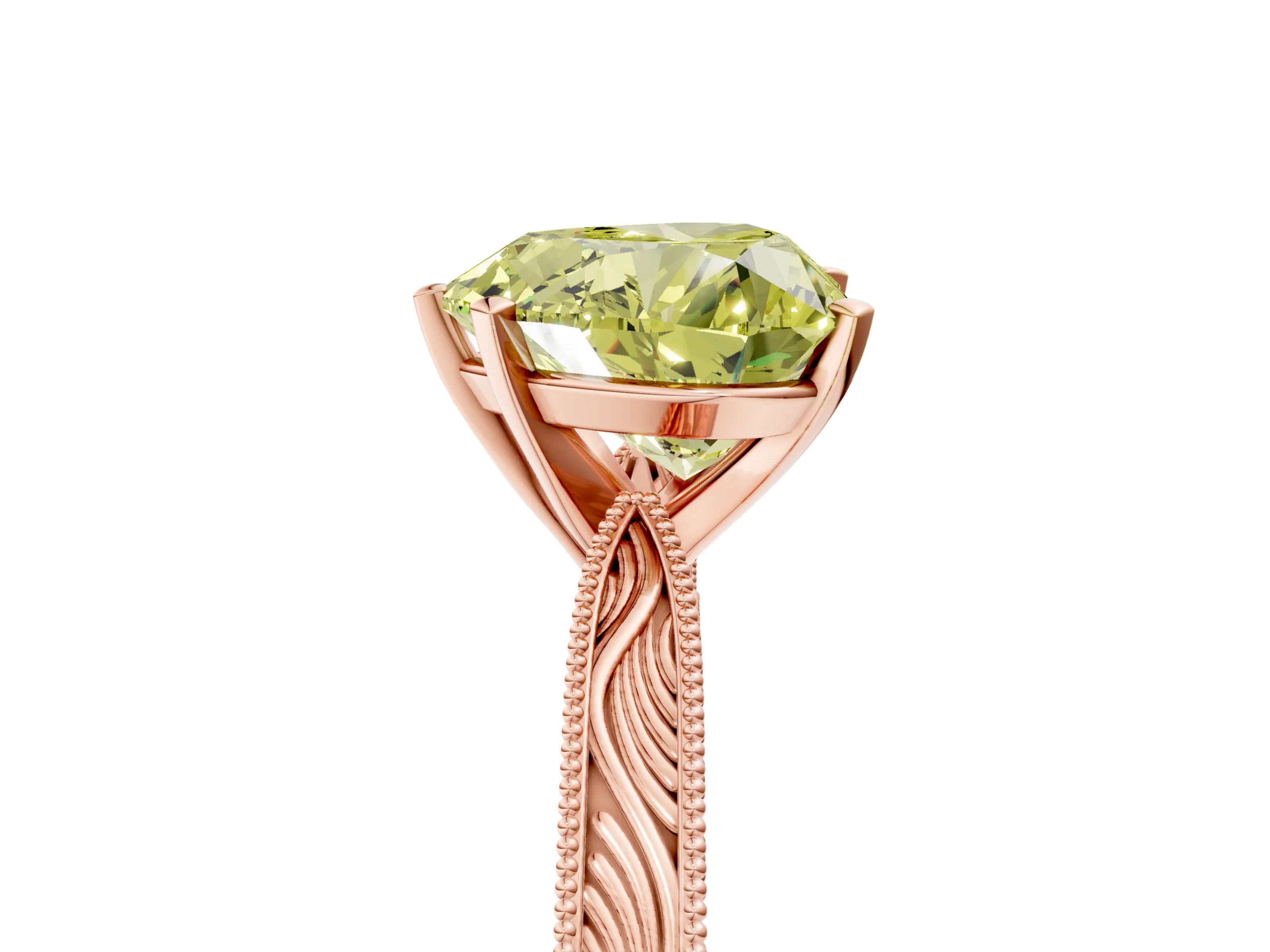 Rose gold Fancy Yellow Heart Cut Solitaire Milgrain Engraved Band with Four-Prong Setting_5