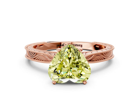 Rose gold Fancy Yellow Heart Cut Solitaire Milgrain Engraved Band with Four-Prong Setting