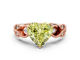 Rose gold Fancy Yellow Heart Cut Solitaire Milgrain Leaf Band with Prong Setting