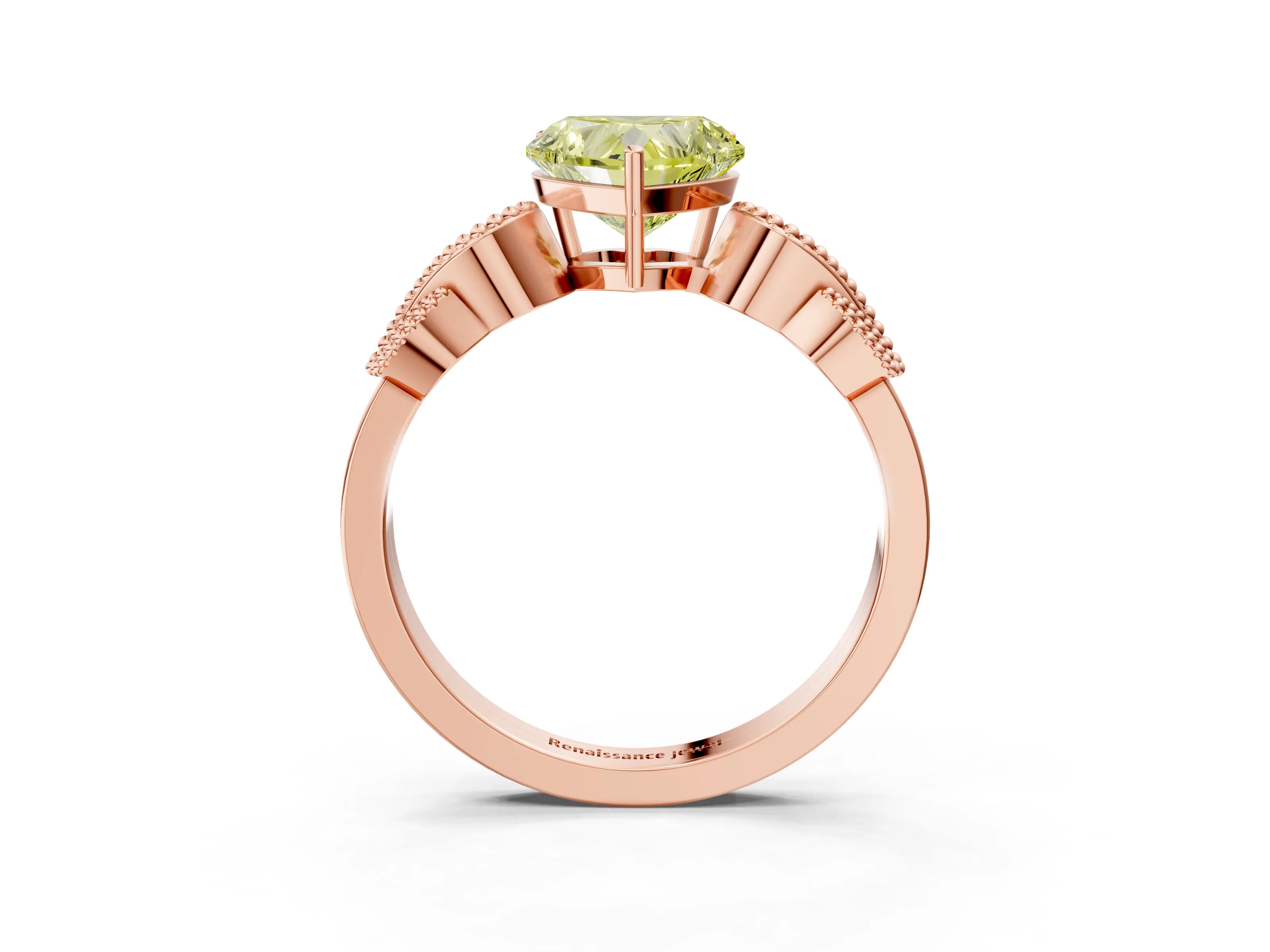 Rose gold Fancy Yellow Heart Cut Solitaire Milgrain Leaf Band with Prong Setting_3