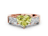 Rose gold Fancy Yellow Heart Cut Solitaire Princess Side Stone Engraved Band Prong Setting Ring