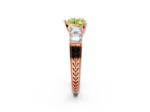 Rose gold Fancy Yellow Heart Cut Solitaire Princess Side Stone Engraved Band Prong Setting Ring_2