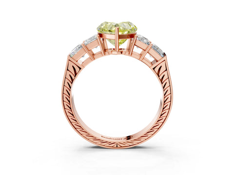 Rose gold Fancy Yellow Heart Cut Solitaire Princess Side Stone Engraved Band Prong Setting Ring_3