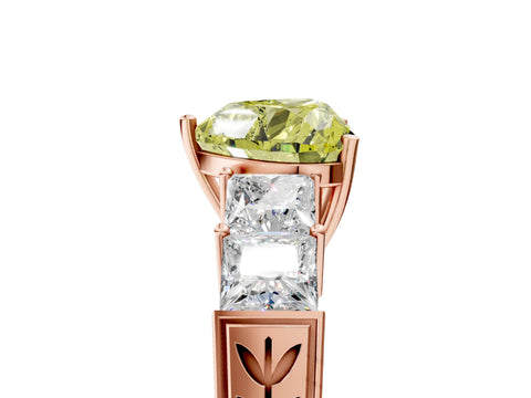 Rose gold Fancy Yellow Heart Cut Solitaire Princess Side Stone Engraved Band Prong Setting Ring_5