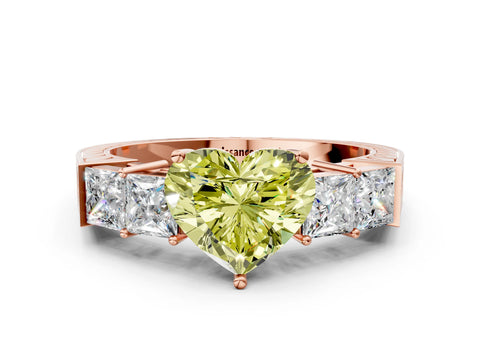 Rose gold Fancy Yellow Heart Cut Solitaire Princess Side Stone Engraved Band Prong Setting Ring