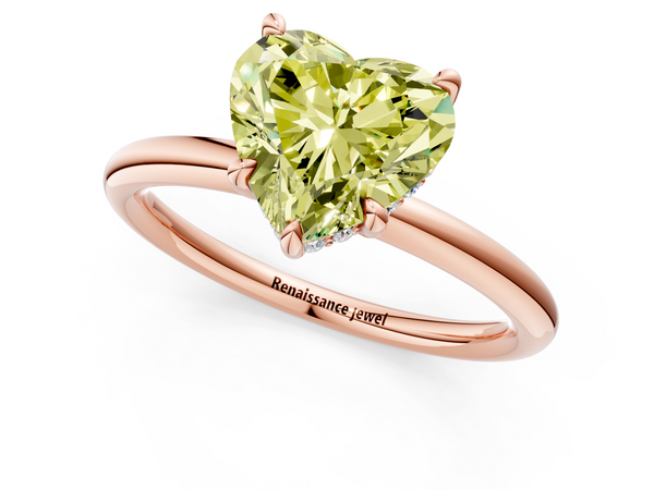 Rose gold Fancy Yellow Heart Cut Diamond Solitaire Ring with Thin Band and Four-Prong Setting