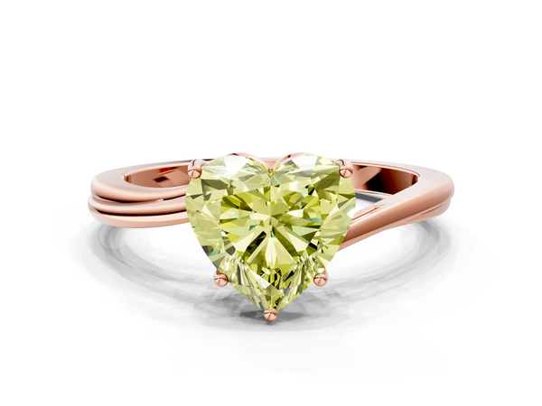 Rose gold Fancy Yellow Heart  Cut Solitaire Twist Band Ring with Four-Prong Setting