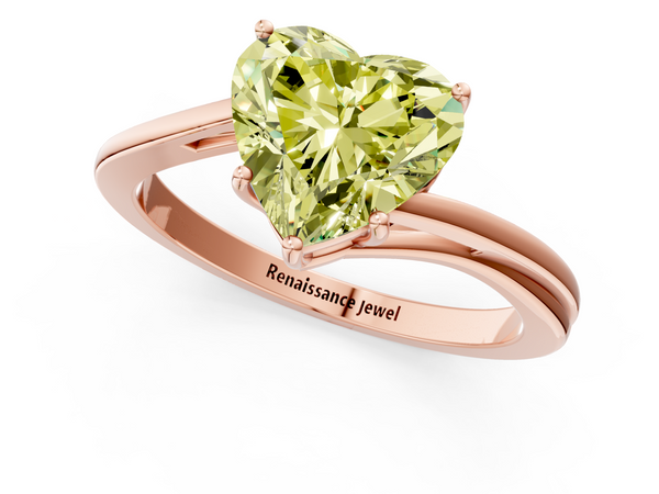 Rose gold Fancy Yellow Heart  Cut Solitaire Twist Band Ring with Four-Prong Setting
