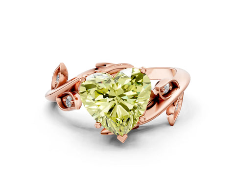 Rose gold Fancy Yellow Heart Cut Solitaire Twist Engagement Ring with Leaf Accents and Prong Setting_12