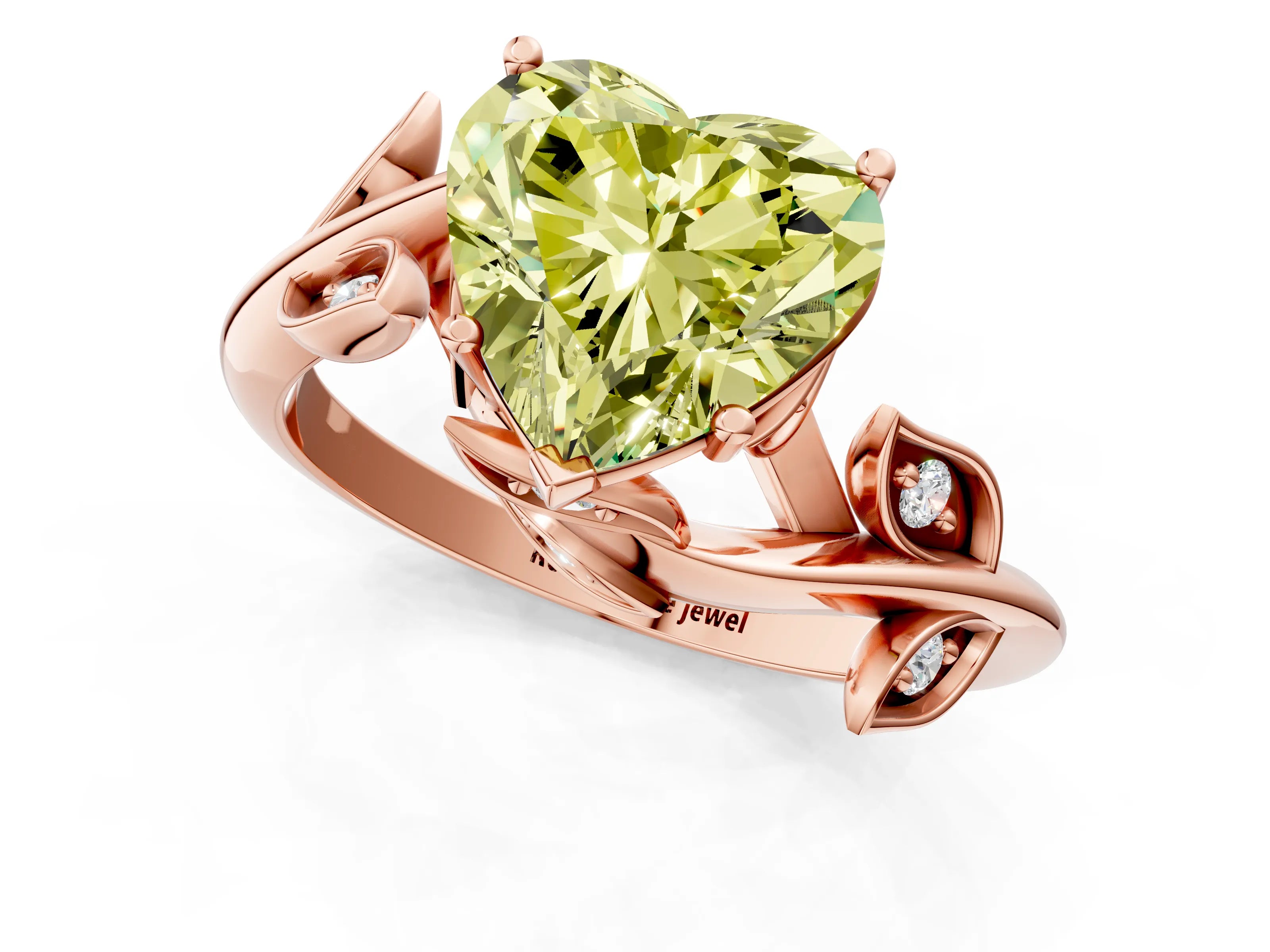 Rose gold Fancy Yellow Heart Cut Solitaire Twist Engagement Ring with Leaf Accents and Prong Setting_13