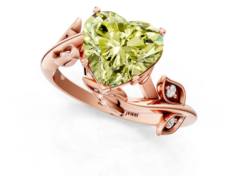 Rose gold Fancy Yellow Heart Cut Solitaire Twist Engagement Ring with Leaf Accents and Prong Setting_13