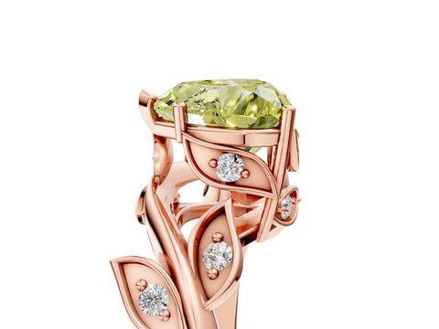 Rose gold Fancy Yellow Heart Cut Solitaire Twist Engagement Ring with Leaf Accents and Prong Setting_17