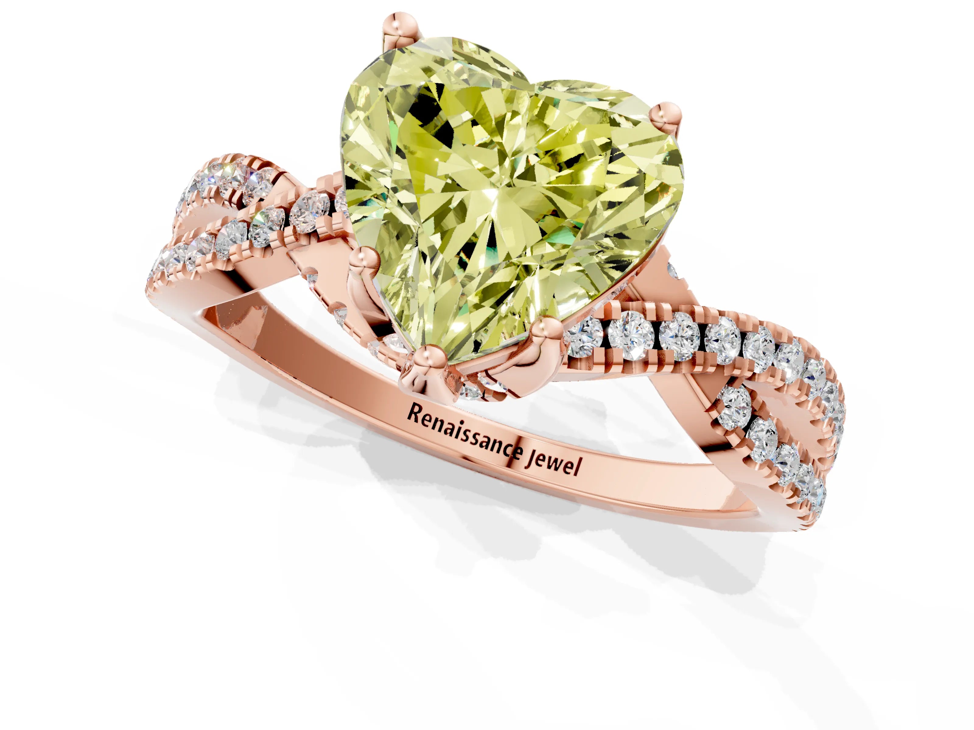 Rose gold Fancy Yellow Heart Cut Solitaire Twist Pave Diamond Engagement Ring with Prong Setting_1