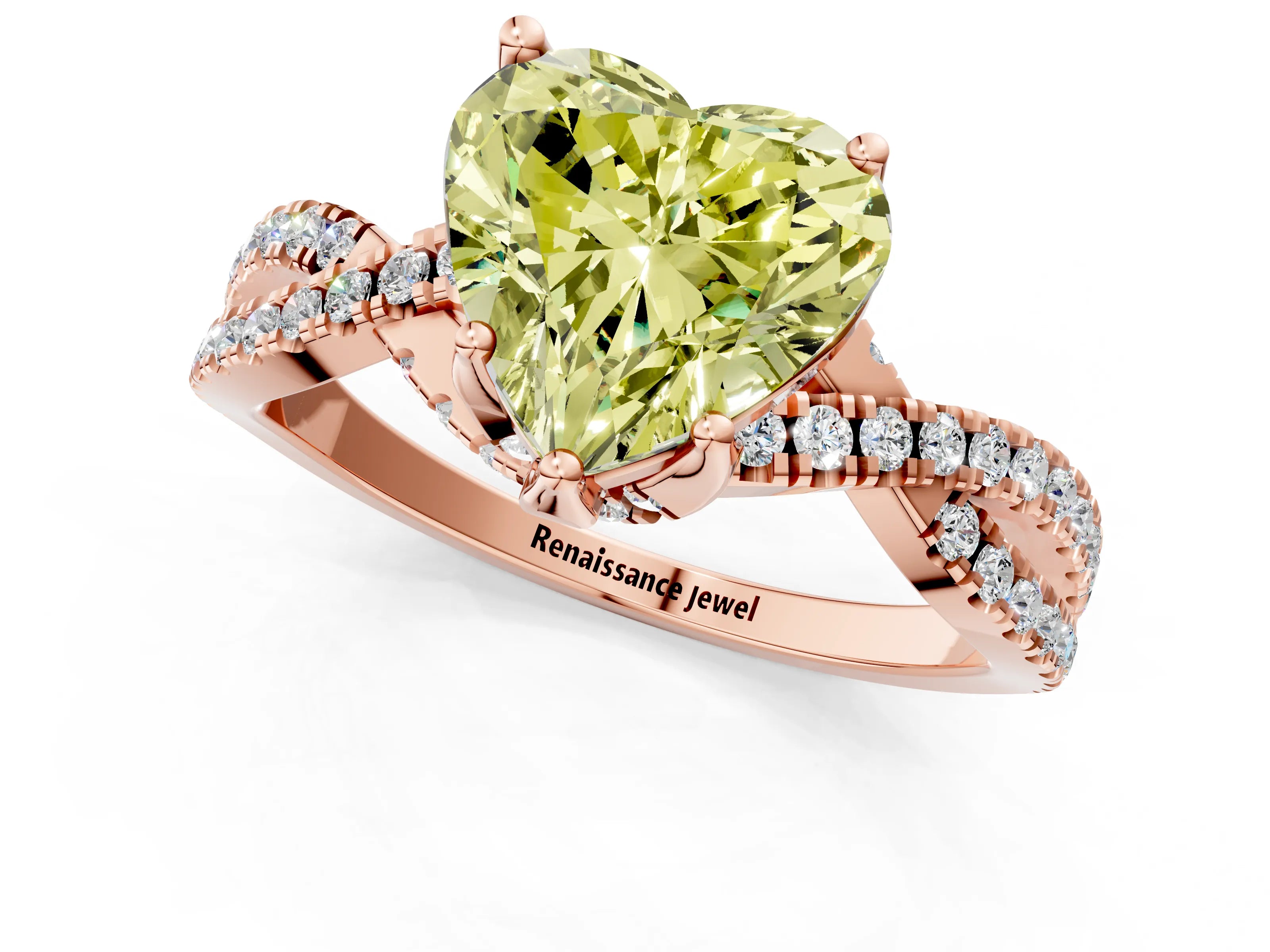 Rose gold Fancy Yellow Heart Cut Solitaire Twist Pave Diamond Engagement Ring with Prong Setting_25