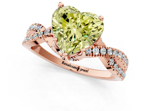 Rose gold Fancy Yellow Heart Cut Solitaire Twist Pave Diamond Engagement Ring with Prong Setting_25