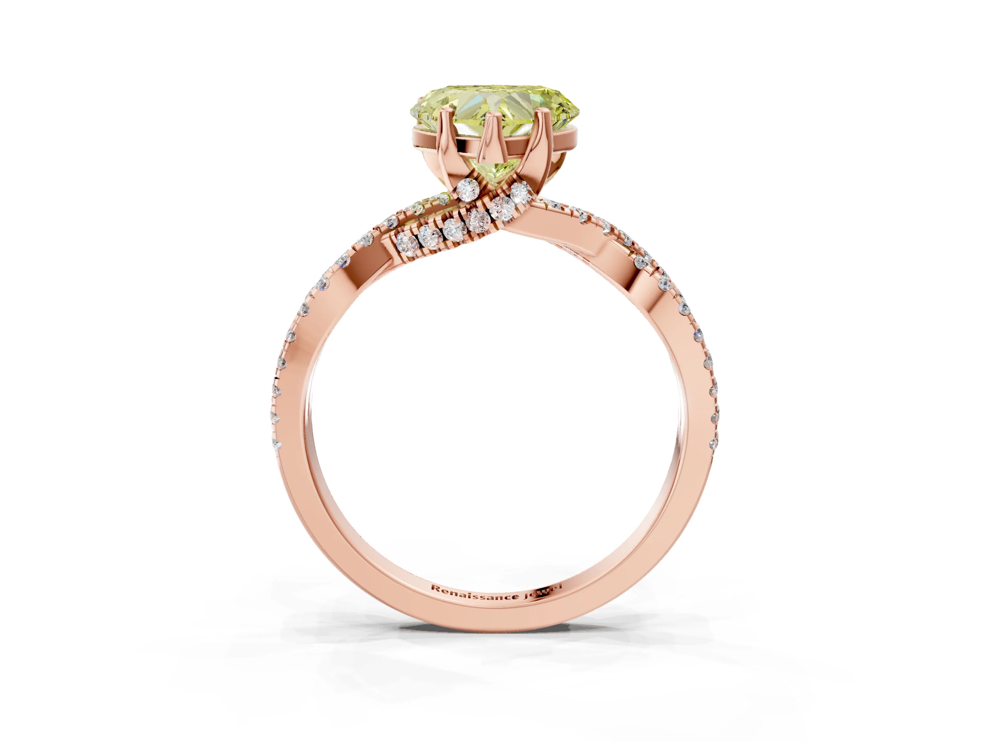 Rose gold Fancy Yellow Heart Cut Solitaire Twist Pave Diamond Engagement Ring with Prong Setting_3