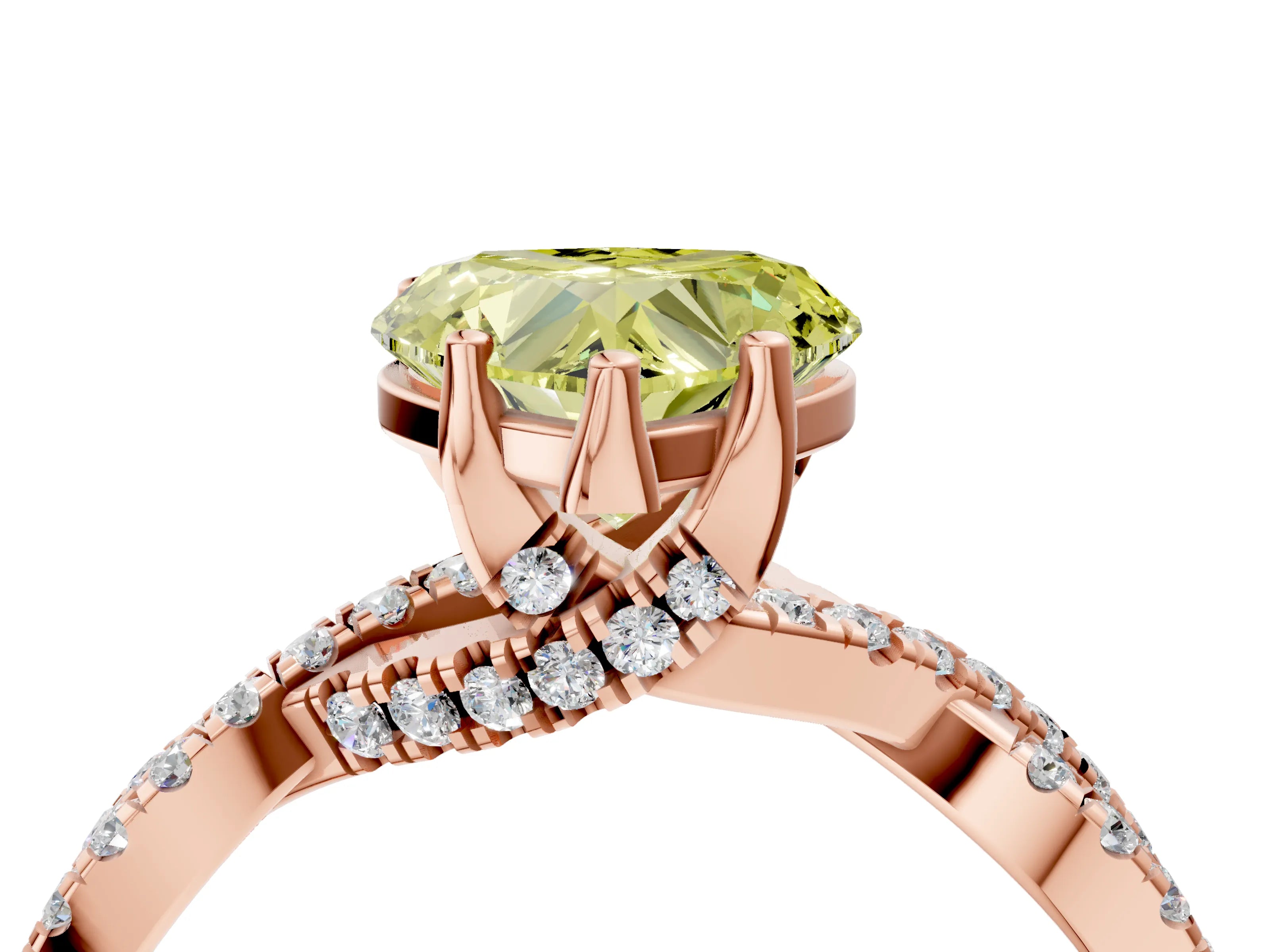 Rose gold Fancy Yellow Heart Cut Solitaire Twist Pave Diamond Engagement Ring with Prong Setting_4