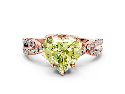 Rose gold Fancy Yellow Heart Cut Solitaire Twist Pave Diamond Engagement Ring with Prong Setting