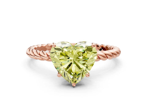 Rose gold Fancy Yellow Heart Cut Solitaire Twisted Band 4-Prong Ring