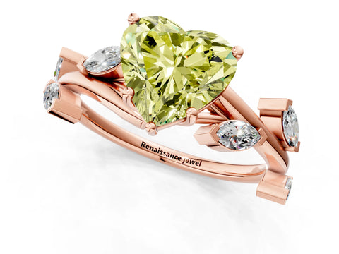 Rose gold Fancy Yellow Heart Cut Solitaire Twisted Band Marquise Accent Prong Setting Ring_1