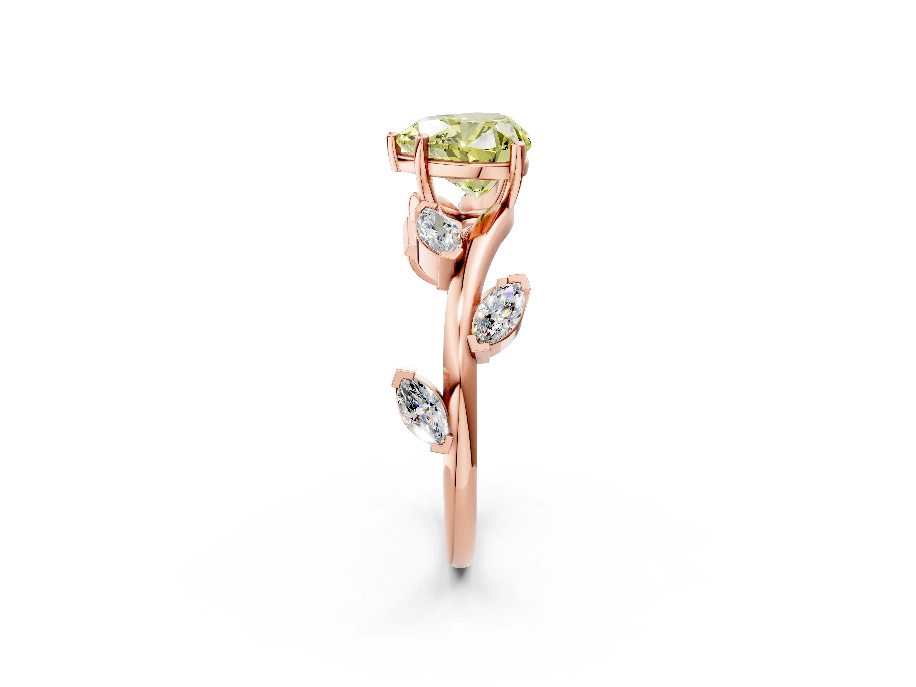 Rose gold Fancy Yellow Heart Cut Solitaire Twisted Band Marquise Accent Prong Setting Ring_2