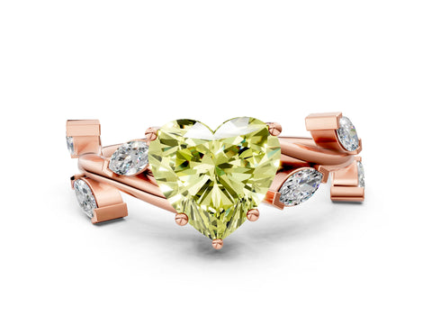 Rose gold Fancy Yellow Heart Cut Solitaire Twisted Band Marquise Accent Prong Setting Ring