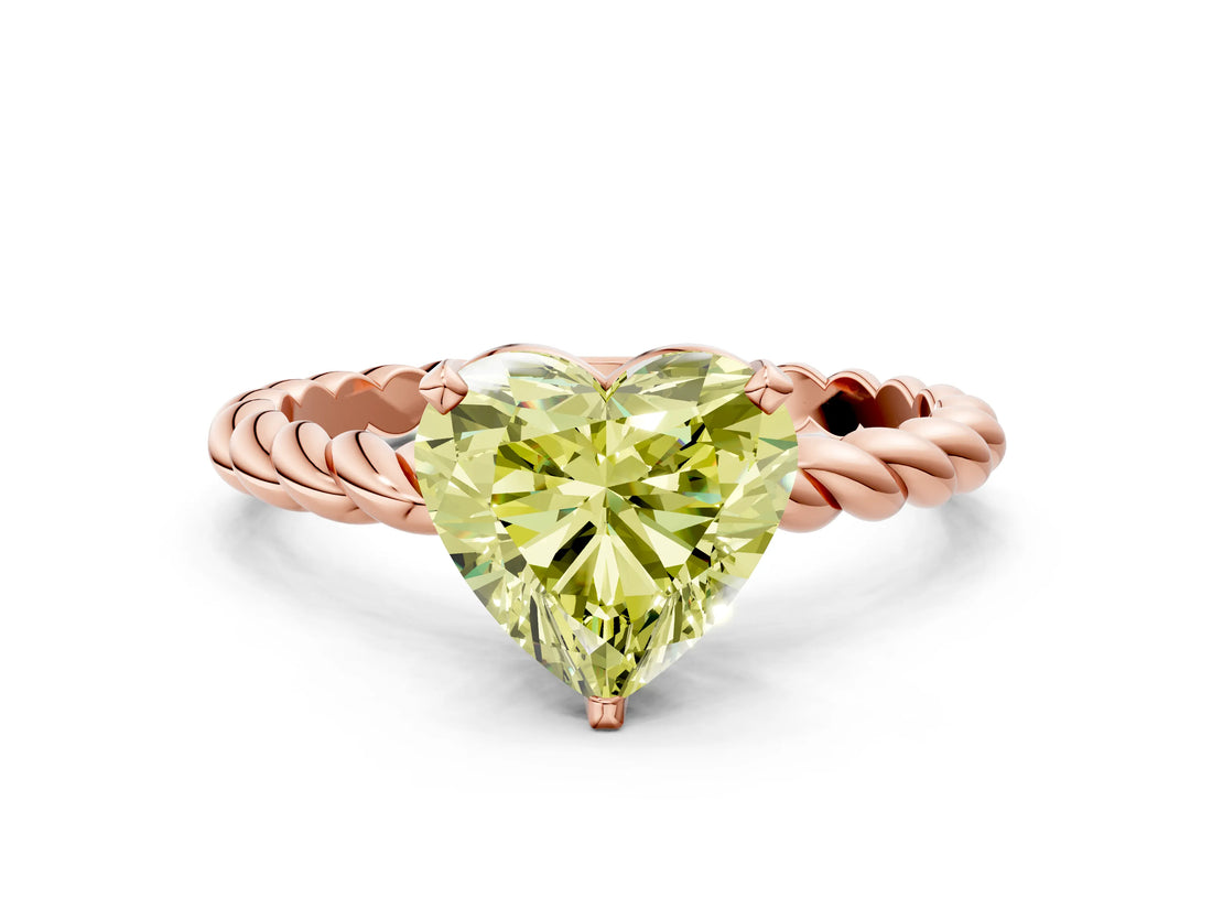 Rose gold Fancy Yellow Heart  Cut Solitaire Twisted Band with Four-Prong Setting_100
