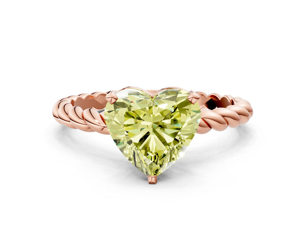 Rose gold Fancy Yellow Heart  Cut Solitaire Twisted Band with Four-Prong Setting