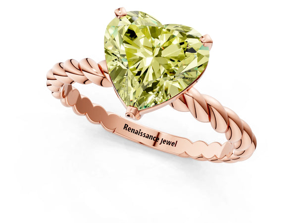 Rose gold Fancy Yellow Heart  Cut Solitaire Twisted Band with Four-Prong Setting
