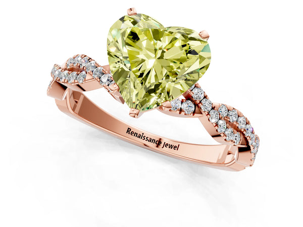 Rose gold Fancy Yellow Heart Cut Solitaire Twisted Pave Band with Four-Prong Setting
