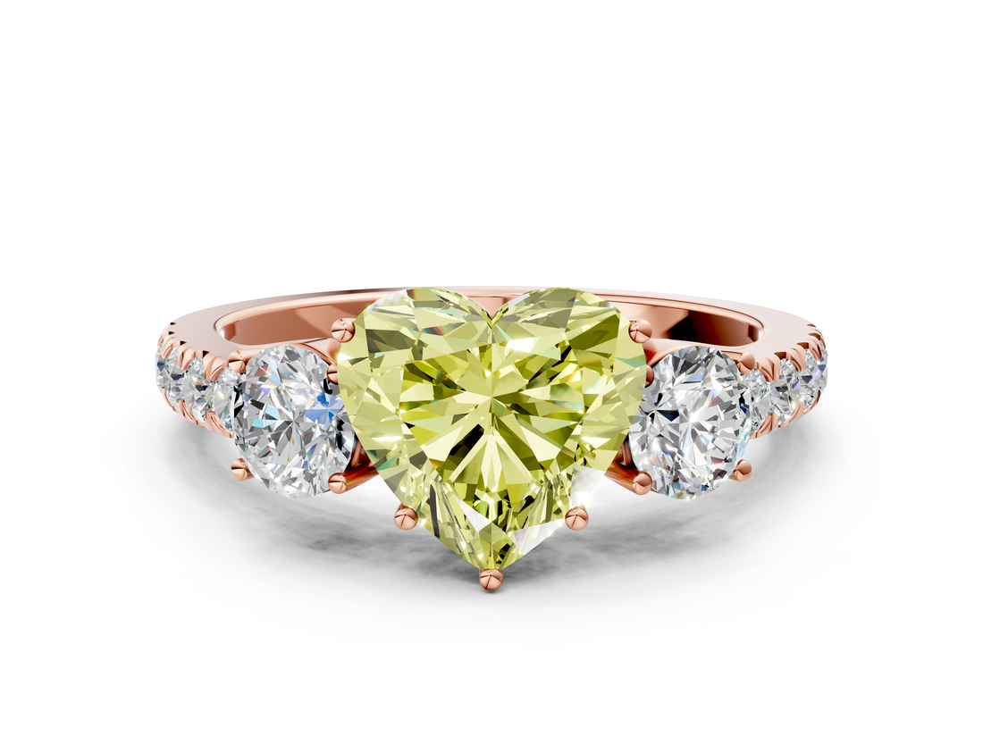 Rose gold Fancy Yellow Heart  Cut Three-Stone Diamond Pave Band with Prong Setting_37