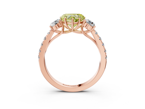 Rose gold Fancy Yellow Heart  Cut Diamond Three-Stone Ring with Round Side Stones and Pavé Band
