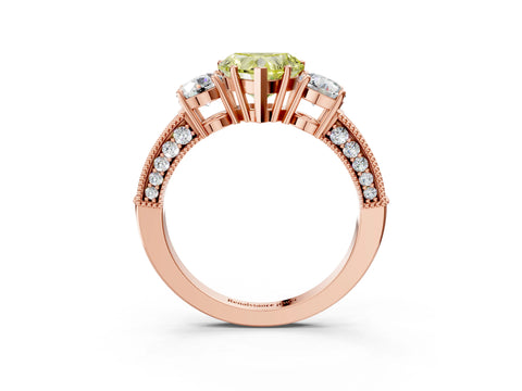 Rose gold Fancy Yellow Heart Cut Three-Stone Diamond Ring with Pavé Band and Four-Prong Setting_3