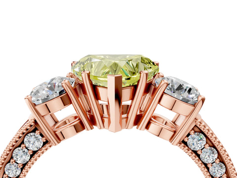 Rose gold Fancy Yellow Heart Cut Three-Stone Diamond Ring with Pavé Band and Four-Prong Setting_4