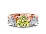 Rose gold Fancy Yellow Heart Cut Three-Stone Diamond Ring with Prong Setting on a Classic Band_12