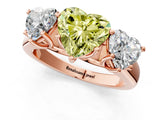 Rose gold Fancy Yellow Heart Cut Three-Stone Diamond Ring with Prong Setting on a Classic Band_13