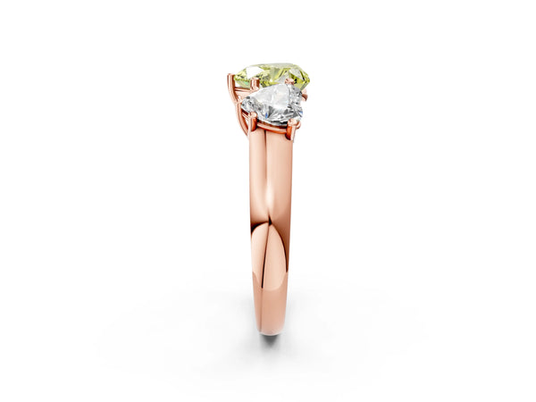 Rose gold Fancy Yellow Heart Cut Three-Stone Diamond Ring with Prong Setting on a Classic Band