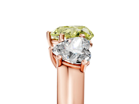 Rose gold Fancy Yellow Heart Cut Three-Stone Diamond Ring with Prong Setting on a Classic Band_5