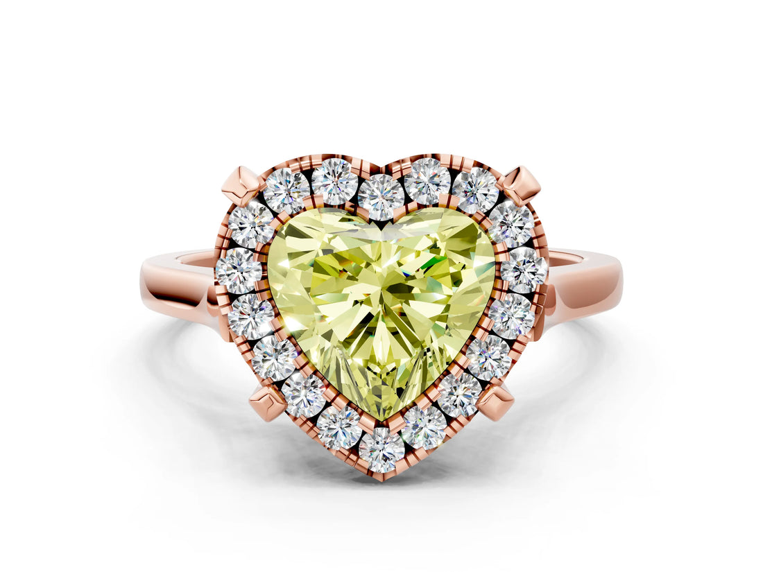 Rose gold Fancy Yellow Heart  Diamond Cluster Halo Solitaire with Four-Prong Setting_77