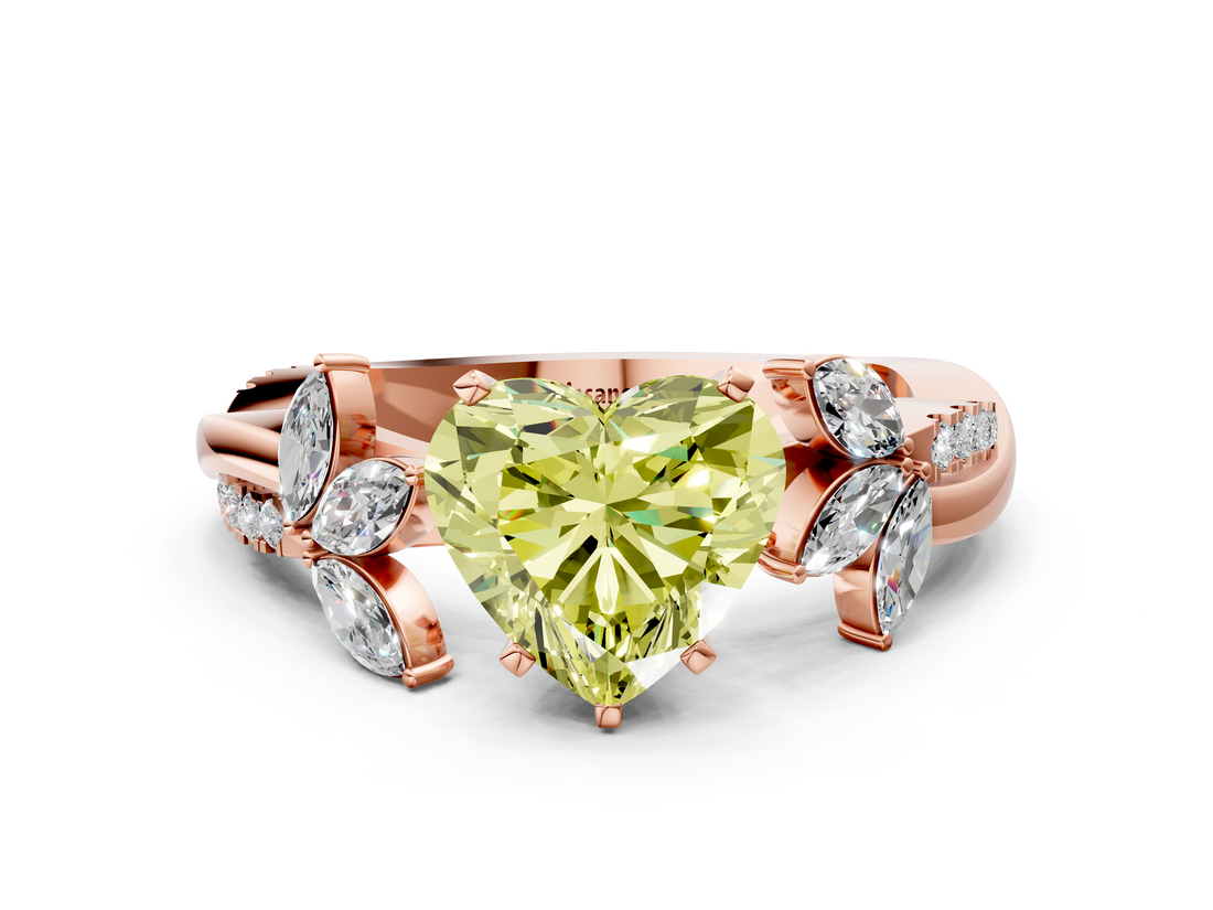 Rose gold Fancy Yellow Heart  Diamond Floral Vine Solitaire Engagement Ring_3