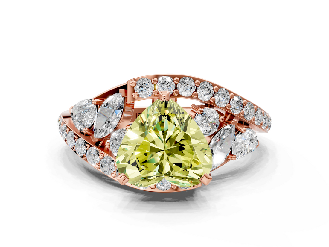 Rose gold Fancy Yellow Heart  Diamond Halo Ring with Marquise and Pavé Band in Prong Setting_69