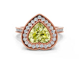 Rose gold Fancy Yellow Heart  Diamond Halo Ring with Milgrain Frame and Pavé Band_60
